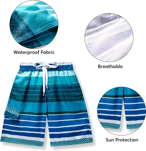 Vista 3 de Sloosh Traje de baño para niños, de secado rápido, con cordón UPF 50+, pantalones cortos de playa para niños, pantalones cortos de playa, pantalones