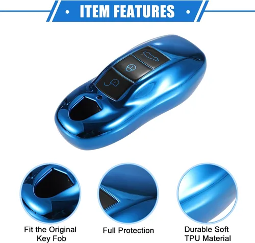 Vista 4 de Funda protectora para llavero de automóvil con control remoto de 3 botones, compatible con Porsche Cayenne Panamera 2011-2017, protección completa