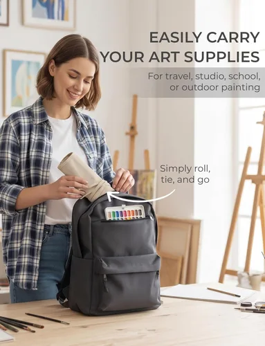 Vista 7 de DUGATO Soporte para pinceles de pintura de lienzo y organizador de almacenamiento, bolsa enrollable (beige, 30 ranuras) Durable Canvas Organizer