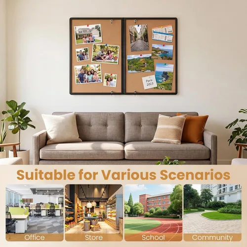 Vista 8 de Goplus Enclosed Bulletin Board, 47.5” x 35.5” Lockable Cork Notice Board