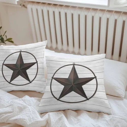 Vista 4 de Fundas de almohada impermeables para exteriores para muebles de patio, diseño de estrellas de granero del oeste de Texas, fundas de almohada