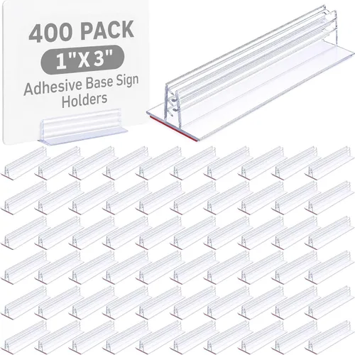 Vista 16 de Fulmoon 25 soportes para letreros, base adhesiva, múltiples usos para mostradores, almacenes, soportes de base con adhesivo fuerte (1 x 3 pulgadas)