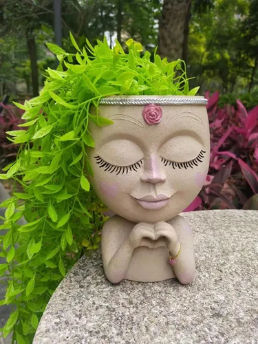 Vista 5 de Macetas para suculentas, macetero con cabeza para plantas de interior, macetas para plantas de interior, macetas para suculentas