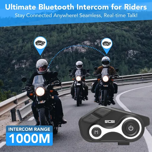 Vista 4 de Auriculares de intercomunicación Bluetooth para casco de motocicleta, 2 conductores de comunicación de 1000 M, IP67 impermeable, llamadas manos