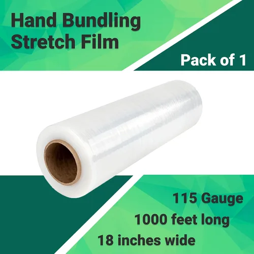 Vista 2 de IDL Packaging Rollo de envoltura elástica resistente a mano de calibre 115 de 18 pulgadas x 1000 pies (paquete de 1 rollo), película elástica