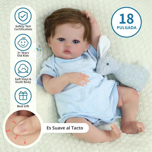 Vista 4 de SCOM Muñecas Reborn Baby Niño Meadow de 18 pulgadas – Recién nacido realista, cuerpo de tela suave con peso, adorable muñeca de la vida real posable