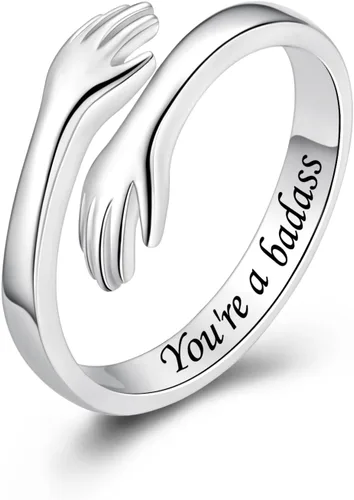 Vista 34 de Anillos de abrazo de plata esterlina S925 para mujeres, adolescentes y niñas, anillo ajustable para nieta, hija, esperanza, promesa, amistad, anillo