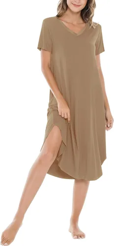 Vista 37 de NACHILA Bamboo Viscose Nightgowns for Women Cooling Short Sleeve Sleepshirt A-aqua Green