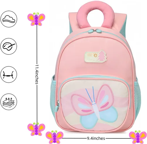 Vista 2 de CAMTOP Linda mochila para niños pequeños, bolsa escolar de animales de dibujos animados en 3D para niñas, niños, guardería de viaje, 90256 Mariposa