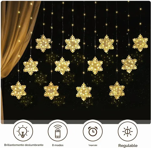 Vista 3 de BLOOMWIN Luces de ventana de decoración de Navidad de 10 pies, 12 copos de nieve, luces de carámbano, luces USB de cortina de Navidad para Copos