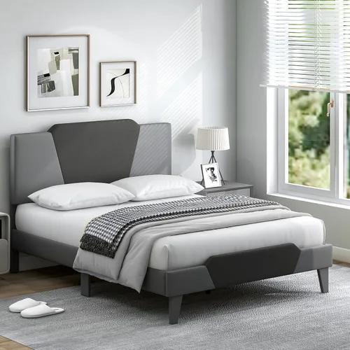 Vista 3 de GIANTEX Marco de cama tapizado de terciopelo completo con cabecero, cama de plataforma moderna con listones de madera fuertes y estribo de 2