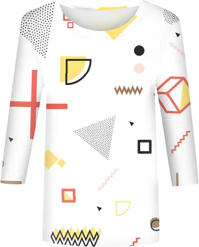 Vista 2 de Camisetas de gran tamaño para mujer, camisas de mujer, camisas de moda casual de siete puntos de manga estampada cuello redondo