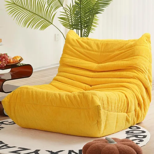 Vista 11 de N&V Silla junto a la chimenea, sofá de suelo sin brazos de mediados de siglo, silla de salón de suelo suave de corduroy premium, silla de sofá