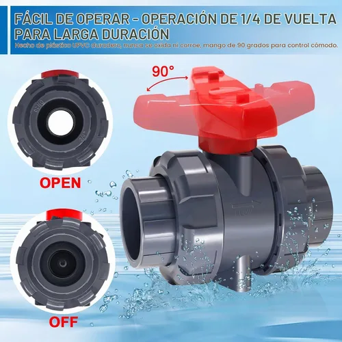 Vista 3 de Válvula de bola de unión de PVC, válvula de bola de unión verdadera de 1 "con puerto completo, juntas tóricas EPDM, zócalo deslizante, válvula