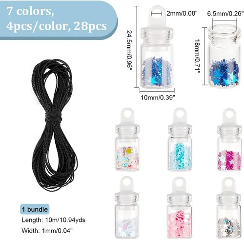 Vista 2 de NBEADS 28 piezas de 7 colores deseando mini botella de cristal colgante collar, botellas recargables botellas de deseos botella de vidrio