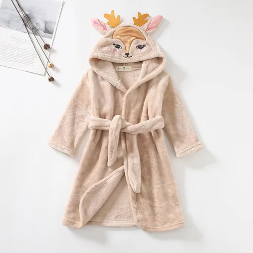 Vista 3 de TBUIALL Toddler Kids Baby Boys Girls Cartoon Bathrobes Hooded Warm Flannel Night-Robes Sleepwear Cute Soft Pajamas