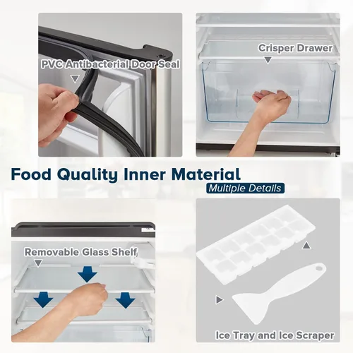 Vista 6 de Mini refrigerador de doble puerta con congelador de 3.2 pies cúbicos, mini refrigerador compacto con termostato ajustable y puerta reversible