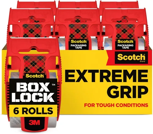 Vista 9 de Cinta de embalaje Scotch Box Lock, cinta de embalaje transparente, cinta adhesiva de agarre extremo para cajas de envío navideño, 1.88 pulgadas x