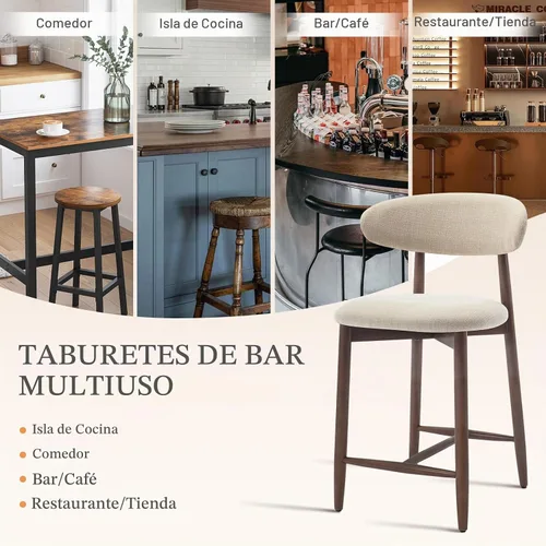 Vista 5 de COLAMY Taburetes de bar con respaldo, taburetes de bar de altura de mostrador, taburetes tapizados con patas de madera para cocina, isla de comedor