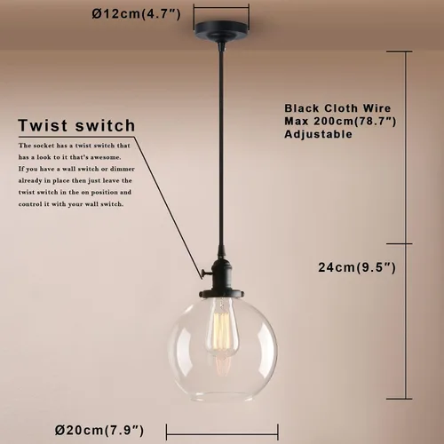 Vista 11 de Pathson Lámpara colgante negra con cristal redondo globo
