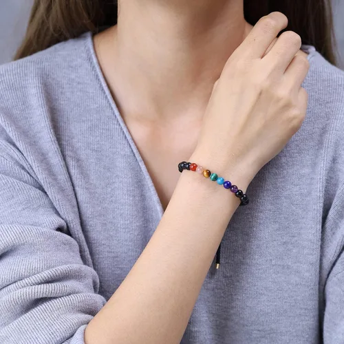 Vista 3 de COAI - Pulsera para mujer con piedras semipreciosas, 7 chakras