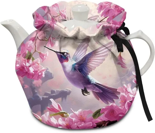 Vista 13 de DISNIMO Funda de tetera aislada a prueba de polvo con diseño floral de colibrí, para mantener el calor, accesorios decorativos, colcha
