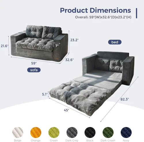Vista 3 de MAXYOYO - Sofá cama convertible, sofá cama desplegable de dos plazas, sofá cama plegable 2 en 1, sofá de piso desplegable con almohadas para sala
