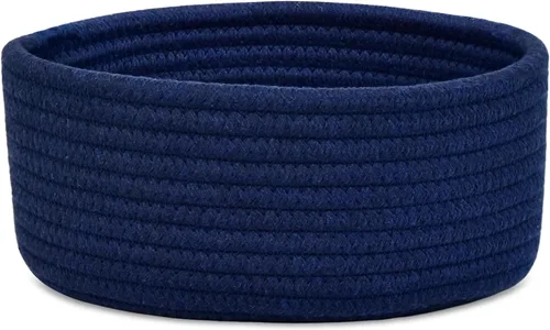 Vista 8 de ABenkle Cesta tejida pequeña, cesta de almacenamiento vacía pequeña y poco profunda, mini cestas de cuerda de algodón, cesta decorativa redonda