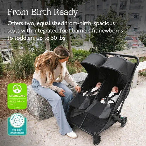 Vista 4 de UPPAbaby Minu Duo - Cochecito doble lado a lado, ligero y diseño compacto para viajes, fácil de plegar, desde el nacimiento hasta el niño pequeño
