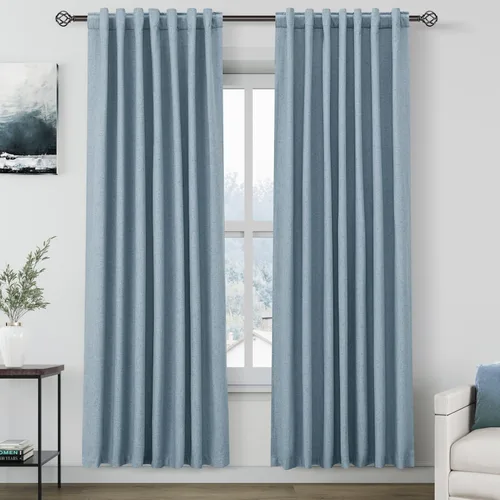Vista 79 de Nanspring Cortinas de lino 100% opacas para dormitorio, 96 pulgadas de largo, con pestaña trasera, bolsillo para barra, aislamiento térmico, cortina