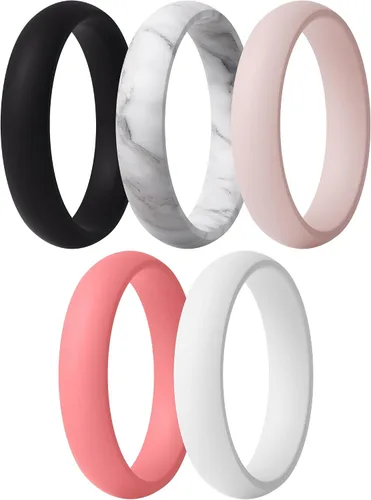 Vista 15 de ThunderFit Anillos de aniversario de silicona para mujer, 5.5 mm de ancho, 2 mm de grosor, bandas de goma de boda, paquete múltiple variado 1-12