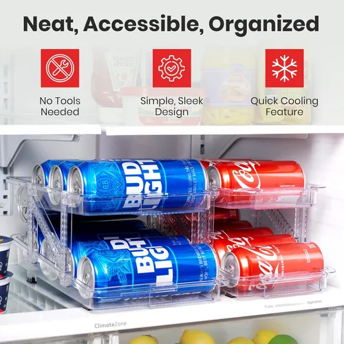 Vista 6 de Dispensador de Lata de Soda Expandible Para Refrigerador - Pack de 2 - Organizador Transparente de Latas de Soda Para Refrigerador, Cocina