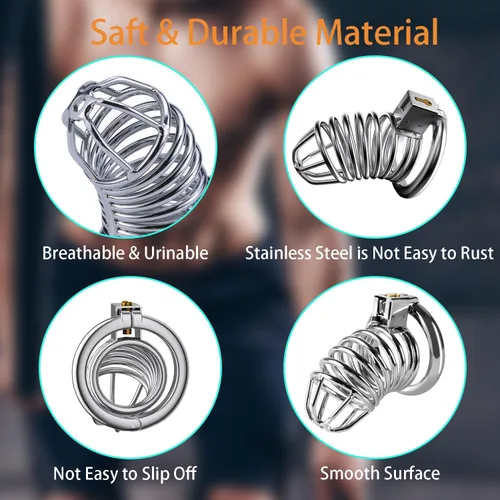 Vista 3 de Jaula para el pene con dispositivos de castidad masculina, juguete sexual con jaula de castidad cerrada, jaula de castidad de metal grande