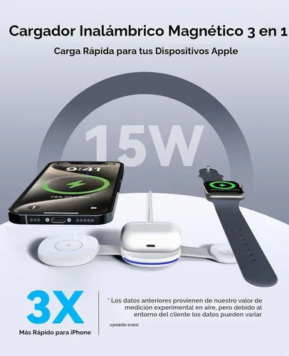 Vista 3 de Cargador inalámbrico MagSafe 3 en 1 para dispositivos Apple, estación