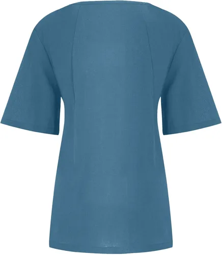 Vista 3 de Camisetas casuales para mujer, de manga corta, cuello redondo, algodón, lino, casual, mariposa, verano