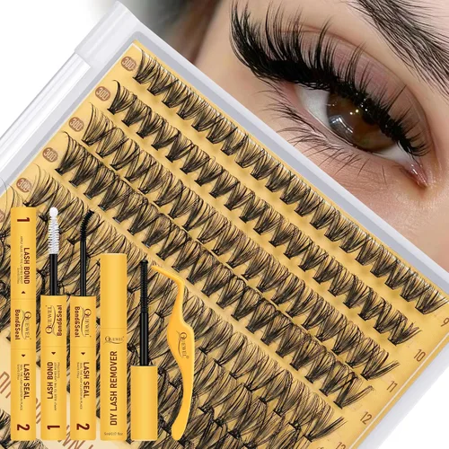 Vista 10 de Kit de racimos de pestañas QUEWEL, 320 piezas, extensiones de pestañas en racimo de 30D, racimos de pestañas de 9-16mm, kit de pestañas dispersas
