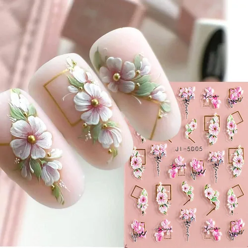Vista 17 de Fcozpjk Calcomanías de uñas con lazo en relieve 5D, 5 hojas autoadhesivas de cintas rosas y blancas, arte de uñas para el día de San Valentín, dijes