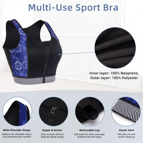 Vista 3 de CtriLady Sujetador deportivo de entrenamiento de alto impacto con copa completa con cremallera frontal sin varillas para mujer fitness