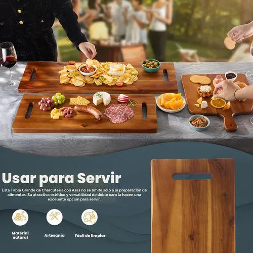 Vista 5 de TIDITA Tabla de Charcutería Grande de Madera de Acacia de 24" con Asas - Tablas de Madera Extra Largas para Servir Quesos - Plato Rectangular
