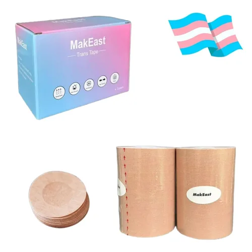 Vista 7 de 2 rollos de cinta transgénica para transición, cinta de encuadernación extra ancha de pecho, sin látex, FTM, con cubiertas para pezones, ultra