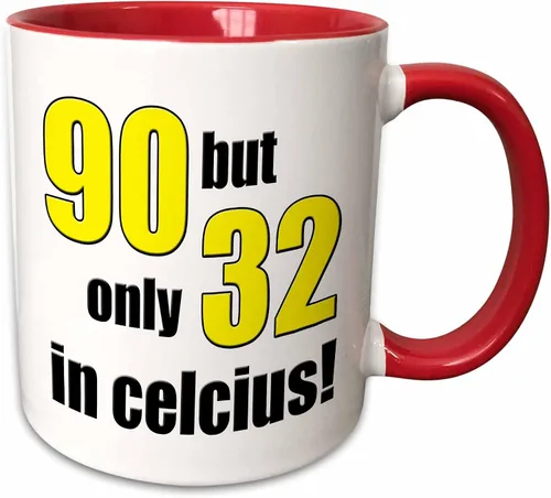 Vista 8 de 3dRose 90 pero solo 32 en Celsius. Amarillo. Taza negra de dos tonos de 11 oz