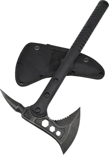 Vista 10 de Hacha de camping con vaina de nylon, Hacha Tomahawk vikinga forjada de acero al carbono de alta calidad, Hacha de camping portátil para cortar 1