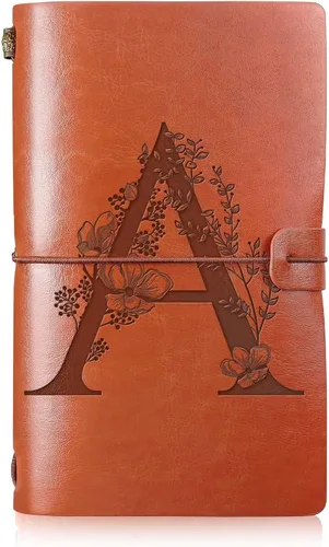 Vista 7 de Booson Diario de viaje inicial de cuero, cuaderno personalizado con monograma, regalos de apreciación, diario recargable personalizado, bloc