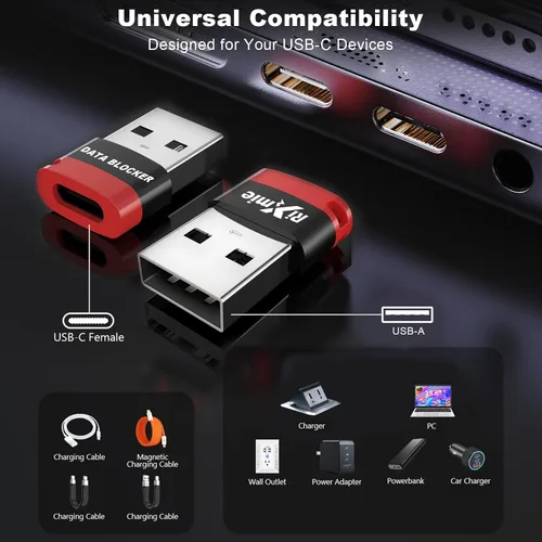 Vista 7 de Rixmie Bloqueador de datos USB-C hembra a USB-A (paquete de 2) 2025 nuevo 100% eliminación de posibilidades de transferencia de datos, solo