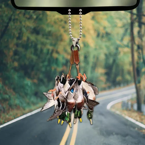 Vista 3 de Talataca Adorno Colgante de Pato de Caza 2D Plano para Espejo Retrovisor de Coche Adorno de Árbol de Navidad Decoración Encanto Colgante