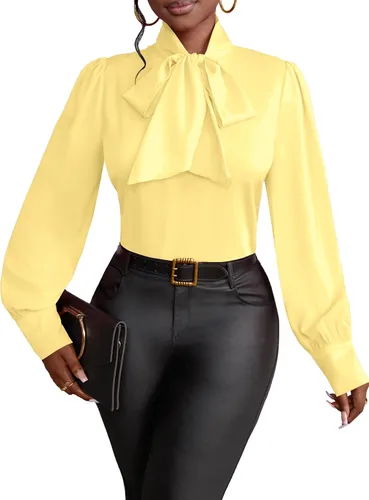 Vista 16 de Vrtige Camisa de mujer elegante con cuello de lazo, manga larga, blusa para la oficina