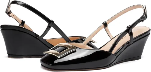 Vista 6 de WAYDERNS Zapatos de tacón bajo con hebilla rectangular de metal con punta cuadrada para mujer de 2 pulgadas