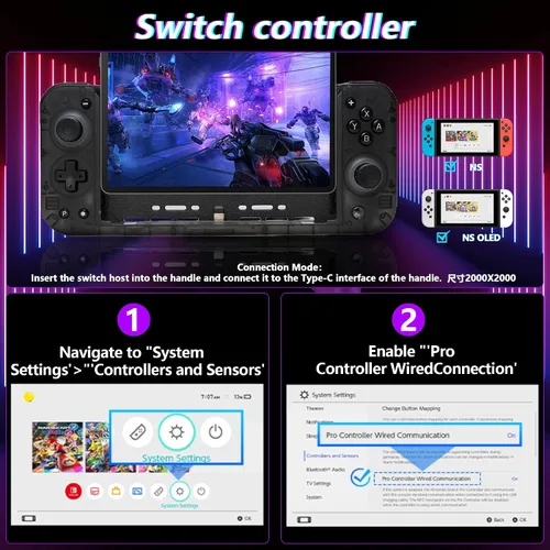 Vista 5 de SZYUYU Switch Controller for Nintendo Switch/OLED, Full-Size Grip Ergonomic Handheld Mode Controller, Switch Pro Controller One-Piece Joypad with 8