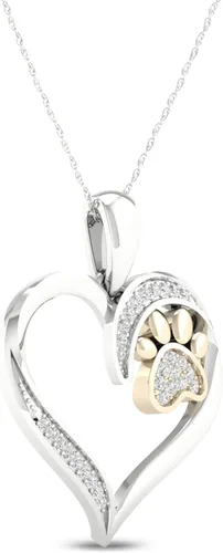 Vista 2 de Collar con colgante de pata de oro rosa de 10 quilates con corazón de diamante TDW de 114 quilates para mujer (I-J,I2)