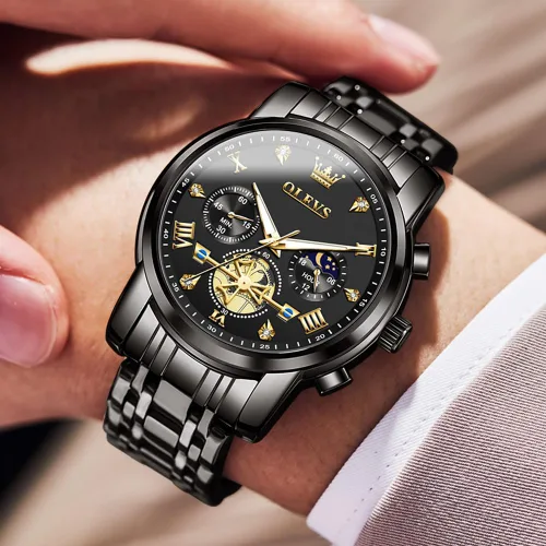 Vista 3 de OUPINKE Mens Watches Fashion Sport WristWatches Multifunction Chronograph Analog Quartz Luminous Waterproof Calendar Stainless Steel Bracelet